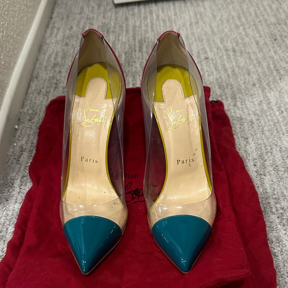 Christian Louboutin Teal and Transparent Heels